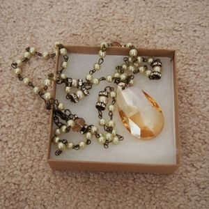 Pearl and Gold Long Pendant Necklace